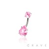 ROUND CZ TOP AND TEARDROP CZ PRONG SET CZ 316L SURGICAL STEEL NON DANGLE BELLY RING